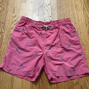 J. McLaughlin Men's Red Sailboat Swim Trunks - L